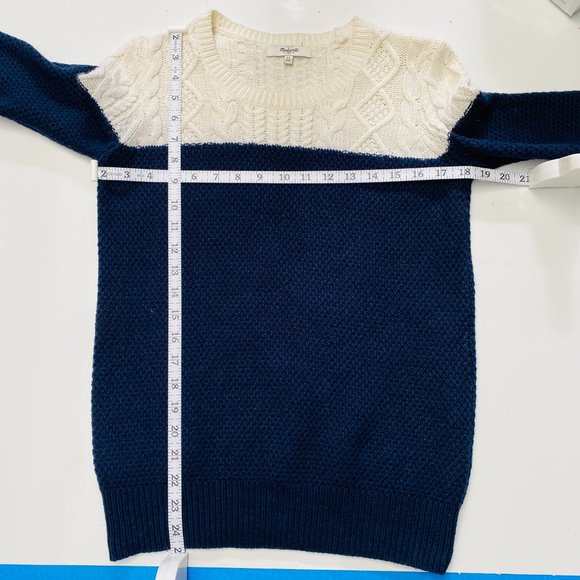 Madewell Navy/White Colorblock Cableknit Pullover Sweater (size XS) - Picture 7 of 9